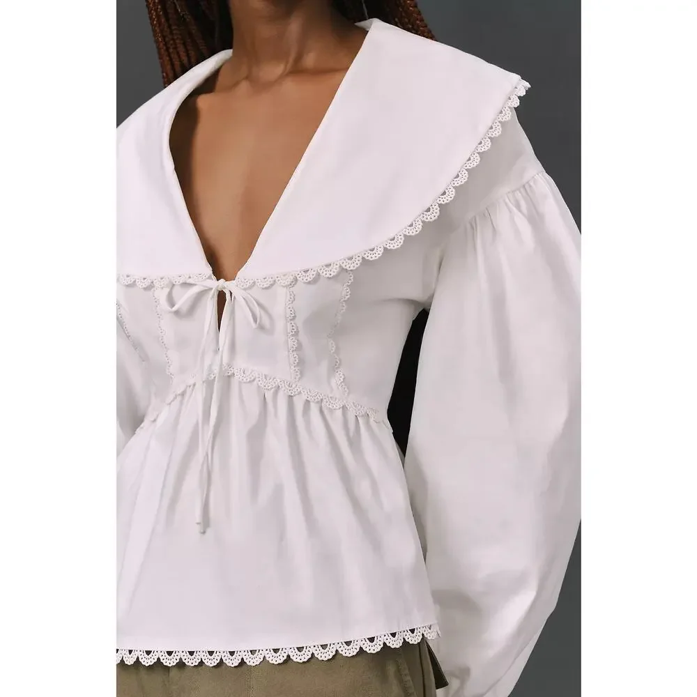 Reformation White Cotton Renna Blouse Top Size 2 - Picture 3 of 13